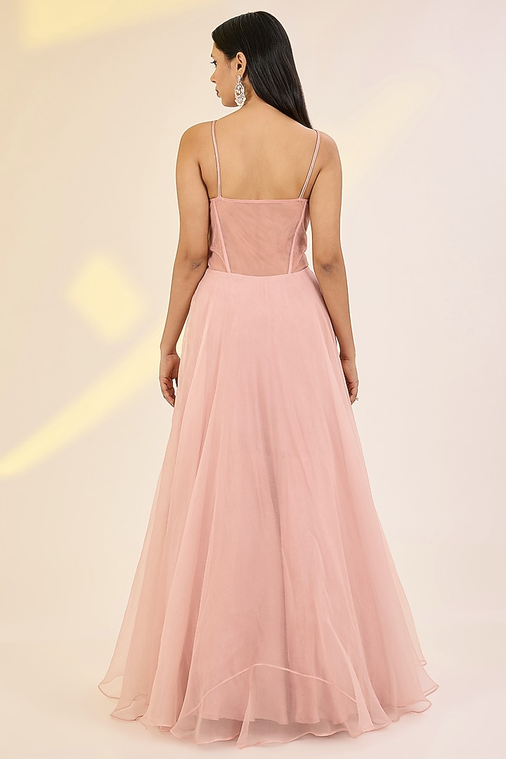 Rose PInk Organza & Net Hand Embroidered Jacket Engagement Gown by AWIGNA BY VARSHA & RITTU at Pernia's Pop Up Shop