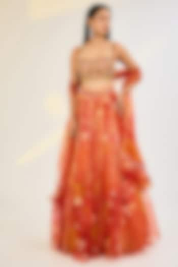 Orange Organza & Net Hand Embroidered Wedding Lehenga Set by AWIGNA BY VARSHA & RITTU at Pernia's Pop Up Shop