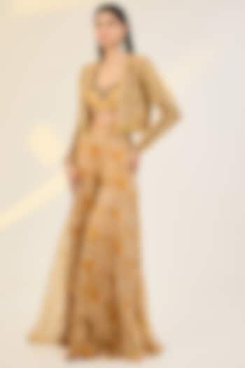 Yellow Organza Digital Printed & Hand Embroidered Jacket Set by AWIGNA BY VARSHA & RITTU at Pernia's Pop Up Shop