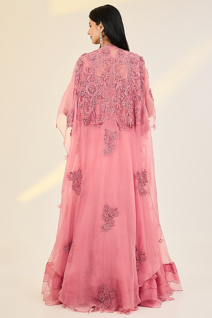 Pink Net & Organza Embellished Jacket Wedding Lehenga Set by AWIGNA BY VARSHA & RITTU at Pernia's Pop Up Shop