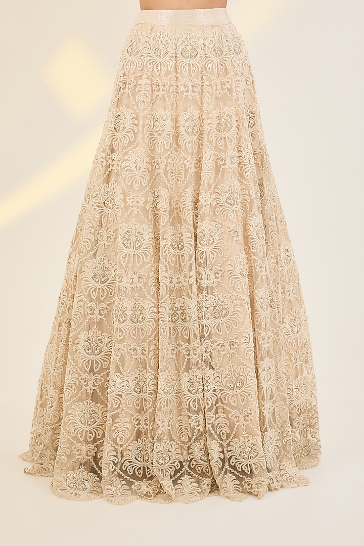 Ivory Net & Organza Hand Embroidered Wedding Lehenga Set by AWIGNA BY VARSHA & RITTU at Pernia's Pop Up Shop