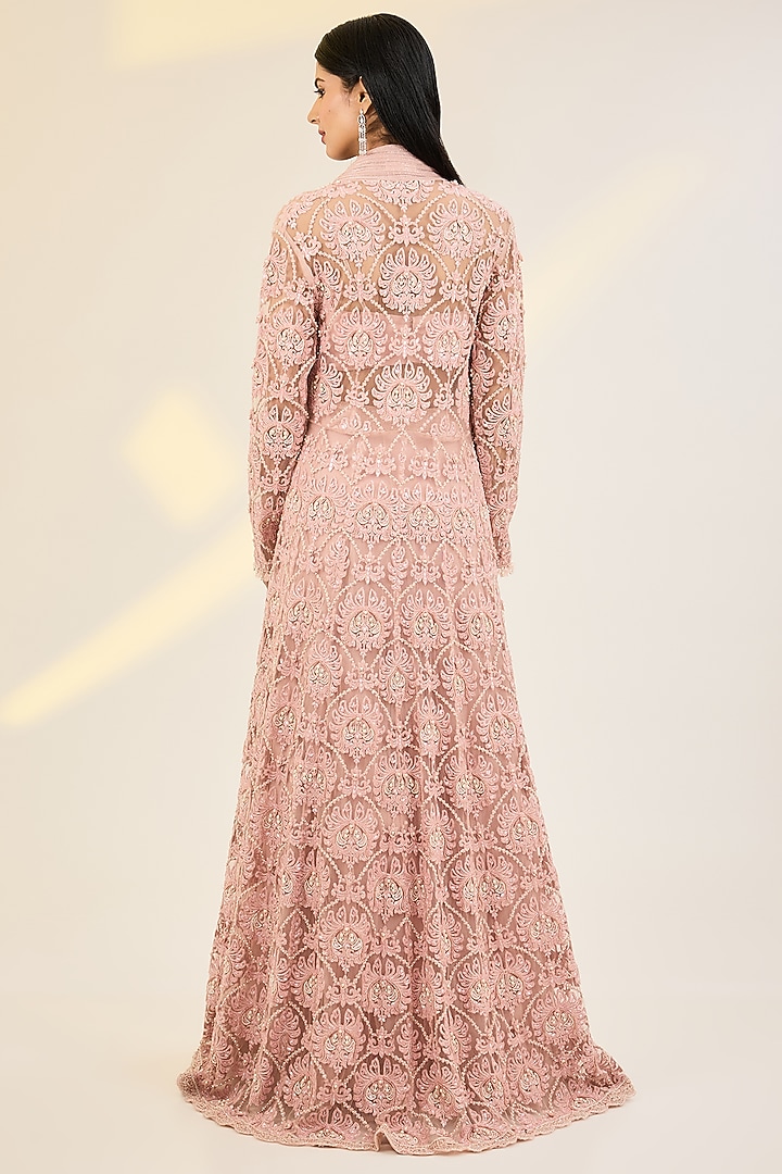 Pink Pure Organza & Net Hand Embellished Cape Set by AWIGNA BY VARSHA & RITTU at Pernia's Pop Up Shop