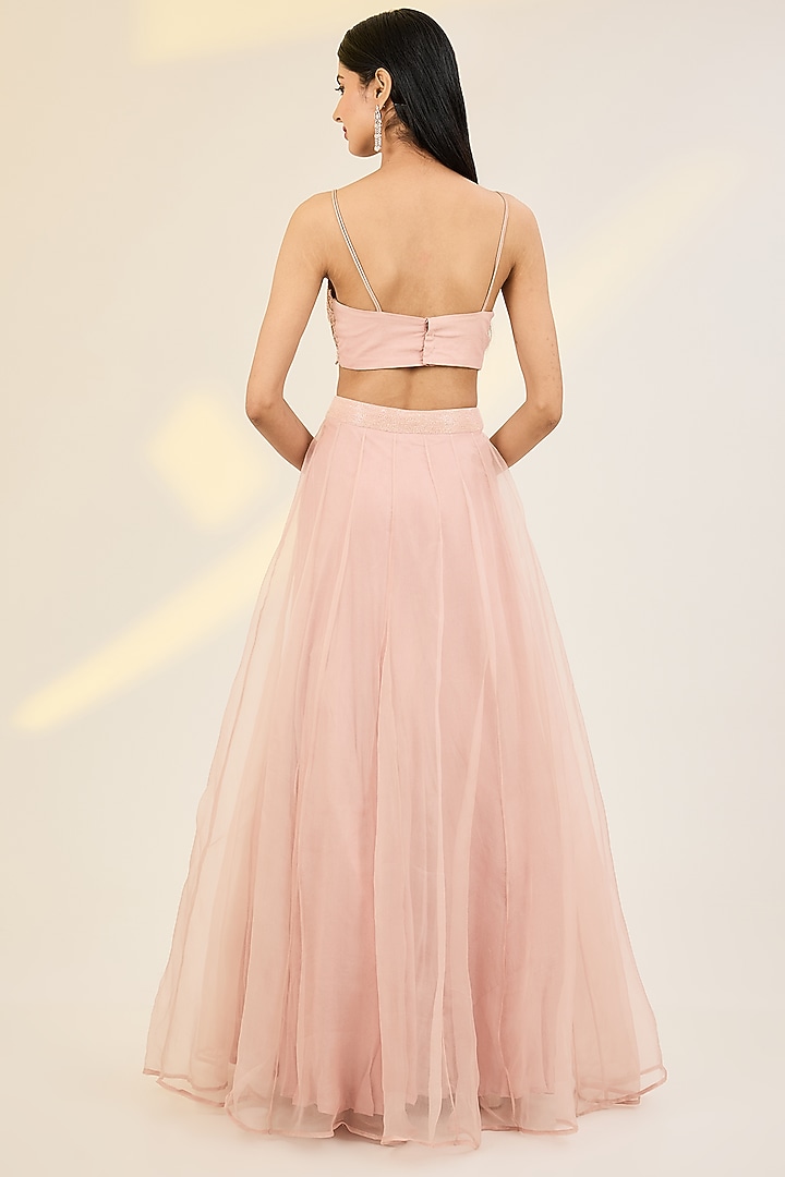 Pink Pure Organza & Net Hand Embellished Cape Set by AWIGNA BY VARSHA & RITTU at Pernia's Pop Up Shop