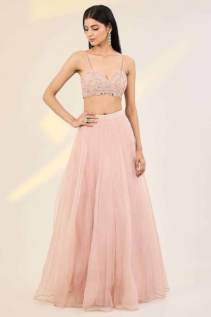 Pink Pure Organza & Net Hand Embellished Cape Set by AWIGNA BY VARSHA & RITTU at Pernia's Pop Up Shop
