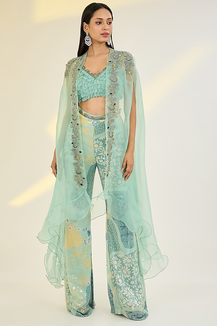 Mint Green Sequins Fabric Pant Set by AWIGNA BY VARSHA & RITTU at Pernia's Pop Up Shop