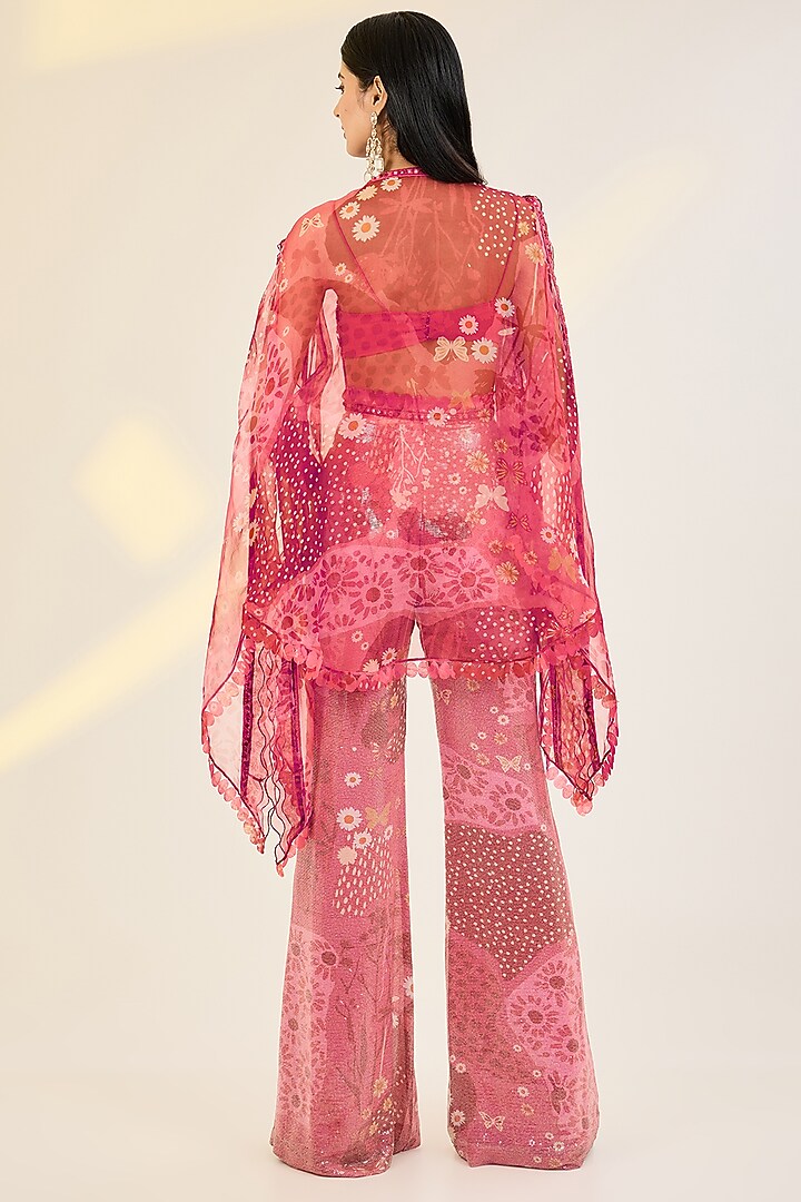 Coral Red Organza & Net Digital Printed Cape Set by AWIGNA BY VARSHA & RITTU at Pernia's Pop Up Shop