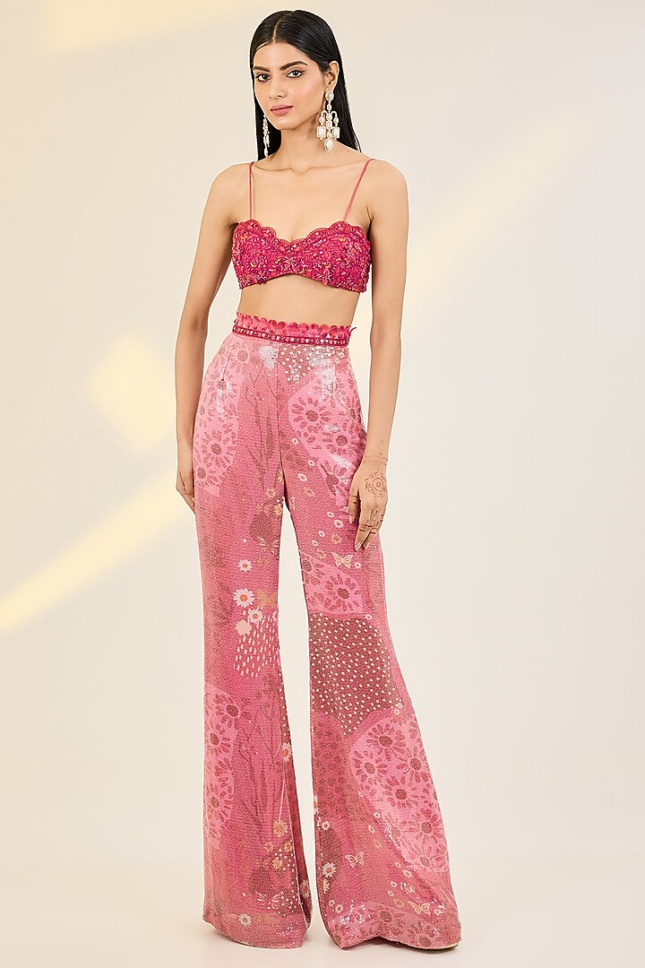 Coral Red Organza & Net Digital Printed Cape Set by AWIGNA BY VARSHA & RITTU at Pernia's Pop Up Shop
