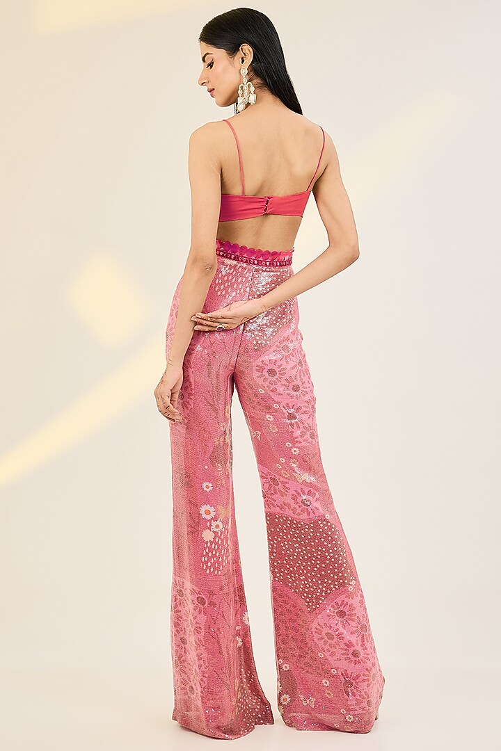 Coral Red Organza & Net Digital Printed Cape Set by AWIGNA BY VARSHA & RITTU at Pernia's Pop Up Shop