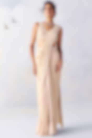 Ivory Lycra & Net Embroidered Pre-Draped Saree Set by AWIGNA BY VARSHA & RITTU at Pernia's Pop Up Shop
