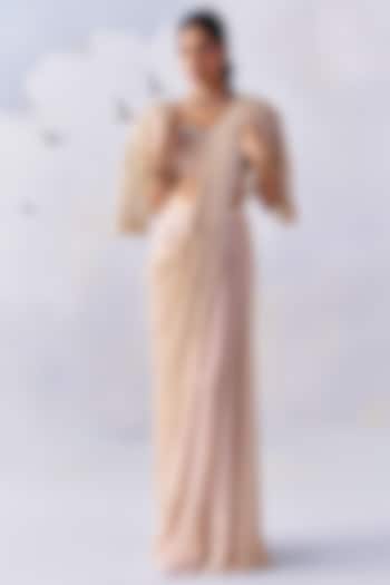 Ivory Lycra & Net Embroidered Pre-Draped Wedding Saree Set by AWIGNA BY VARSHA & RITTU at Pernia's Pop Up Shop