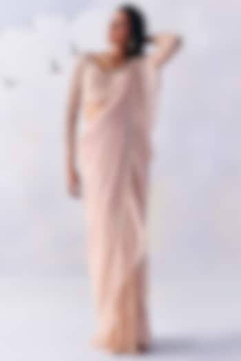 Dusty Pink Metallic Georgette Pre-Draped Ruffled Saree Set by AWIGNA BY VARSHA & RITTU at Pernia's Pop Up Shop