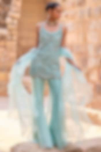 Aqua Organza Wedding Sharara Set by AWIGNA BY VARSHA & RITTU at Pernia's Pop Up Shop