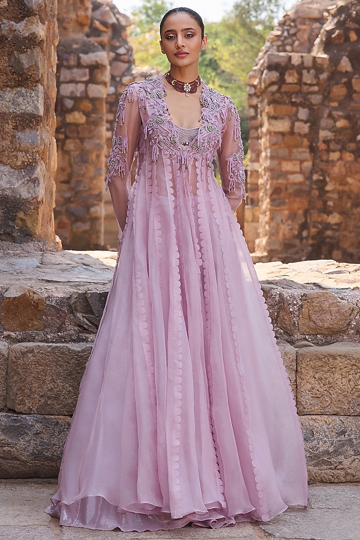 Lavender Organza Skirt Set by AWIGNA BY VARSHA & RITTU at Pernia's Pop Up Shop