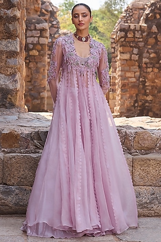 Lavender Organza Skirt Set by AWIGNA BY VARSHA & RITTU