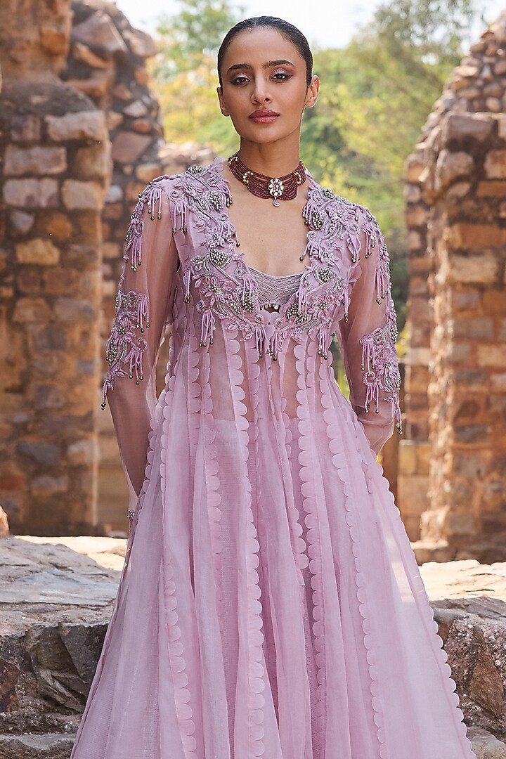 Lavender Organza Skirt Set by AWIGNA BY VARSHA & RITTU at Pernia's Pop Up Shop