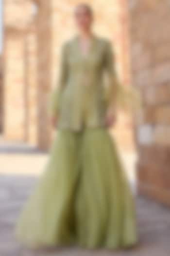 Sage Green Organza Gharara Set by AWIGNA BY VARSHA & RITTU at Pernia's Pop Up Shop