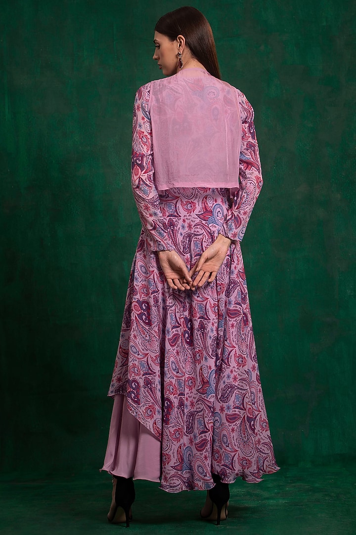 Soft Lilac Printed Vacation Dress With Cape by AWIGNA BY VARSHA & RITTU at Pernia's Pop Up Shop