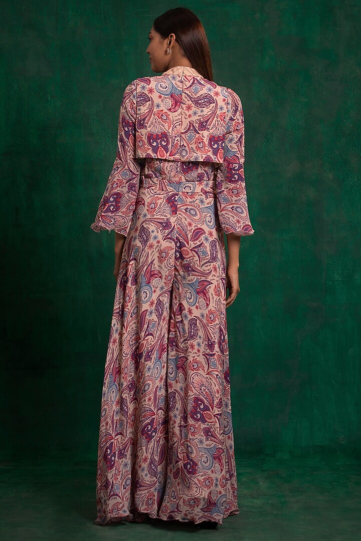Beige Printed & Hand Embroidered Jumpsuit by AWIGNA BY VARSHA & RITTU at Pernia's Pop Up Shop