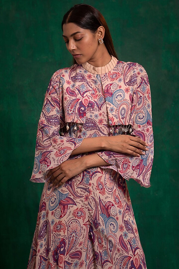 Beige Printed & Hand Embroidered Jumpsuit by AWIGNA BY VARSHA & RITTU at Pernia's Pop Up Shop