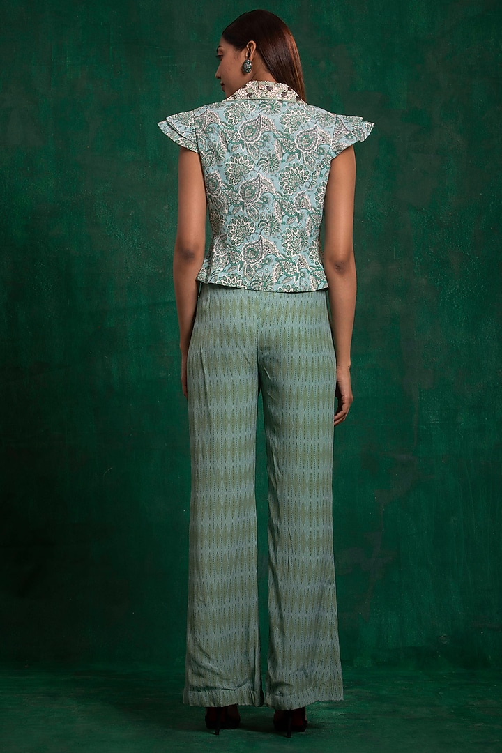 Lime Green Printed & Hand Embroidered Coat Set by AWIGNA BY VARSHA & RITTU at Pernia's Pop Up Shop
