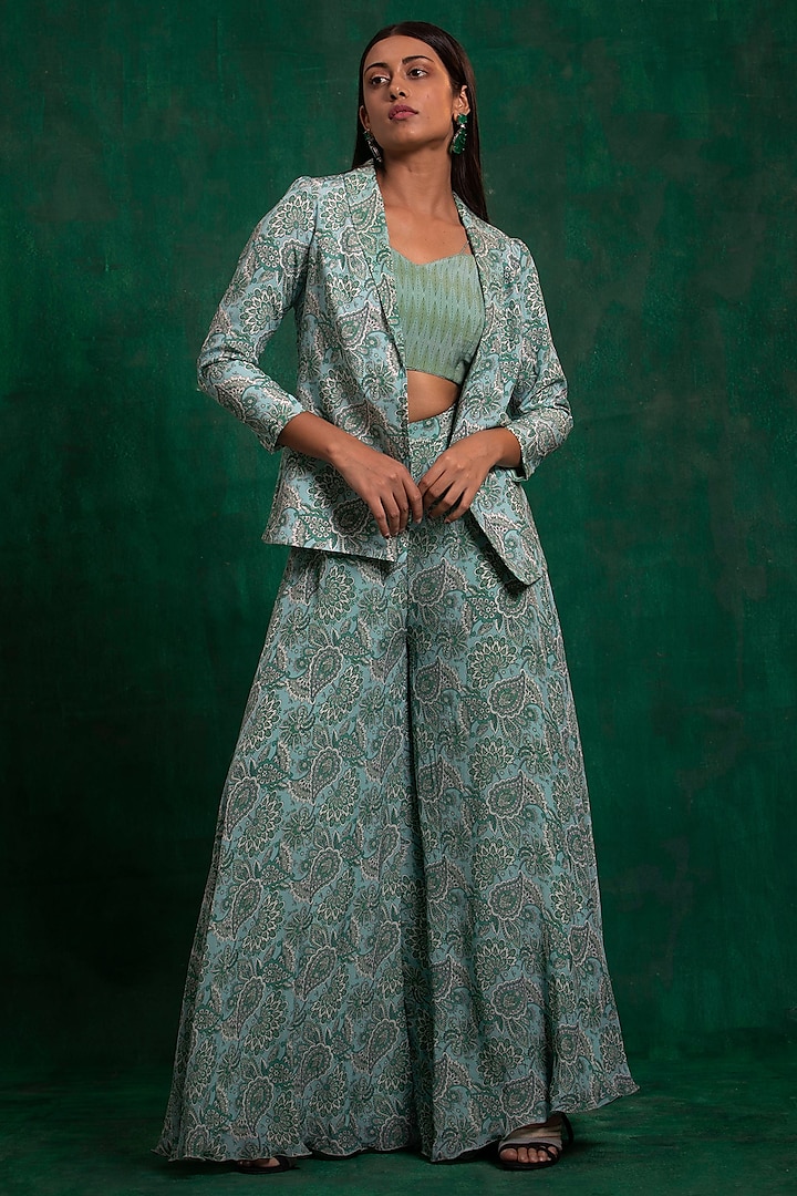 Lime Green Printed Coat Set by AWIGNA BY VARSHA & RITTU