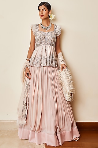 Ivory Embroidered Lehenga Set by AWIGNA BY VARSHA & RITTU
