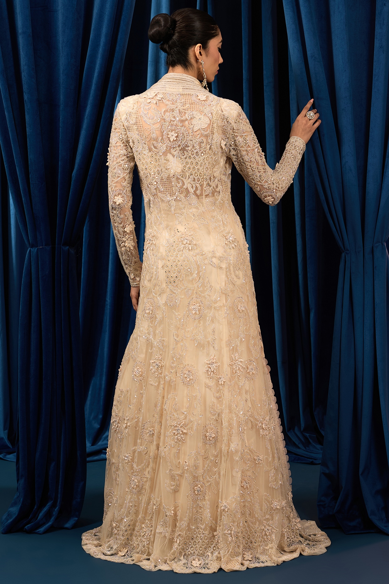 EMBROIDERED RAYON WESTERN JACKET 25ss 新作 Navy Blue Parsi Gara Embroidered Jacket Set | Elegant Style