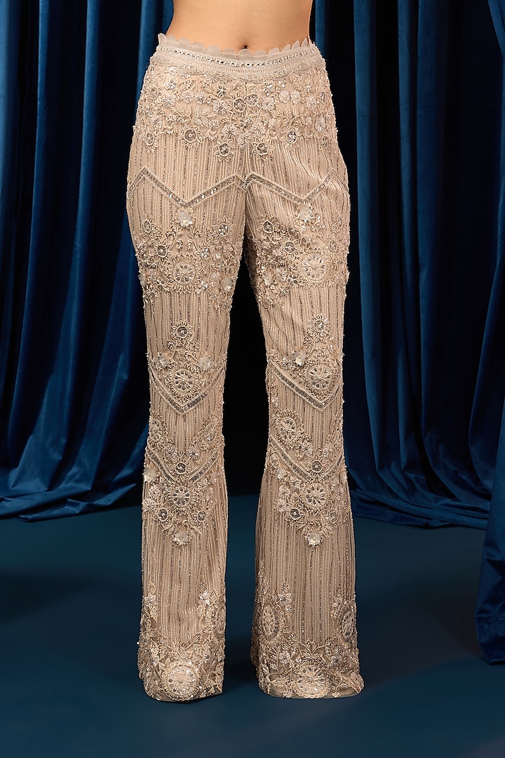 Ivory Net Embellished Pant Set by AWIGNA BY VARSHA & RITTU at Pernia's Pop Up Shop