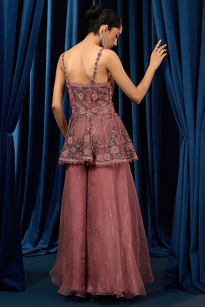 Dusty Onion Pink Net & Organza Palazzo Set by AWIGNA BY VARSHA & RITTU at Pernia's Pop Up Shop