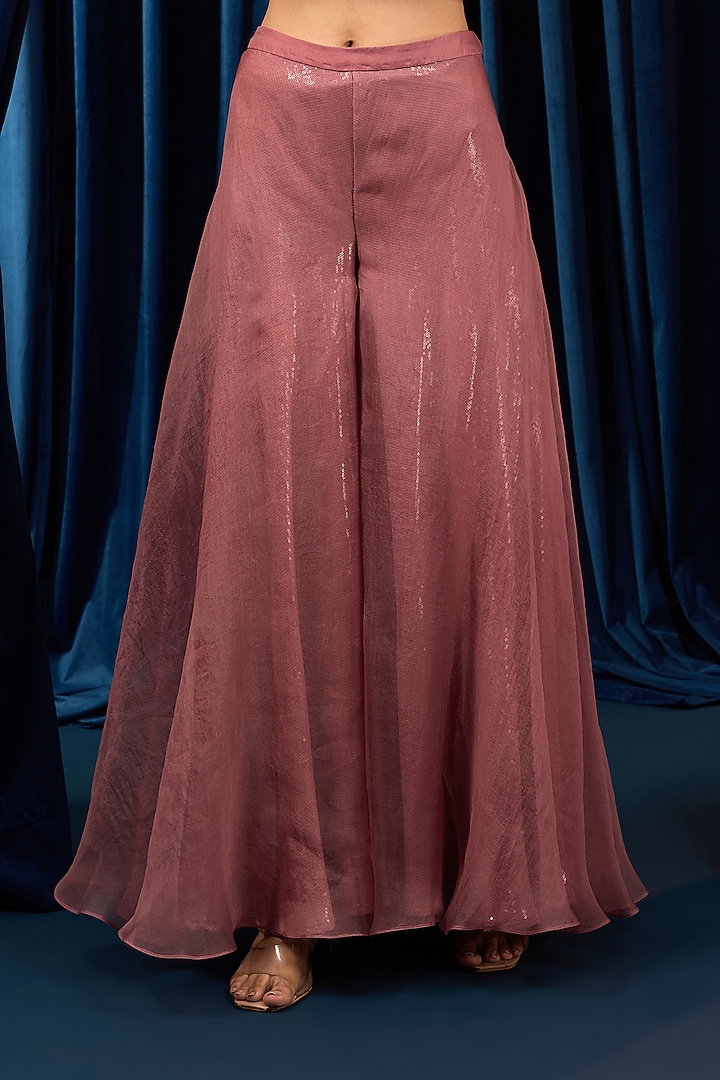 Dusty Onion Pink Net & Organza Palazzo Set by AWIGNA BY VARSHA & RITTU at Pernia's Pop Up Shop