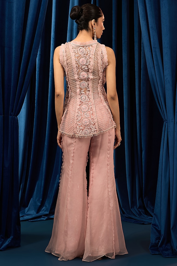 Rose Pink Net & Organza Pant Set by AWIGNA BY VARSHA & RITTU at Pernia's Pop Up Shop