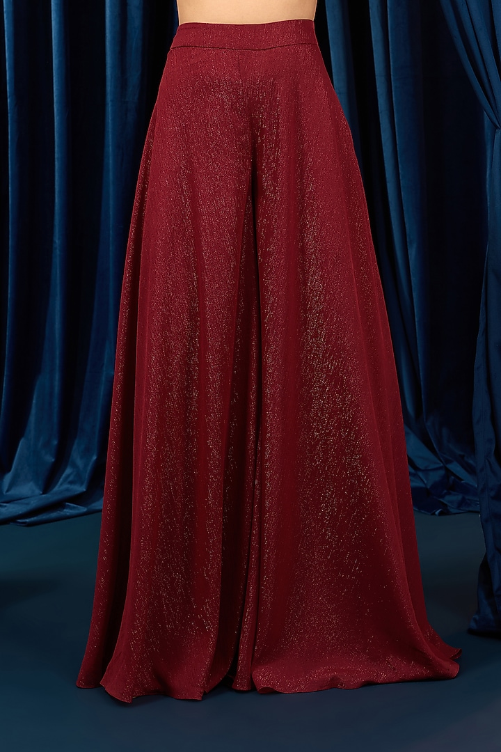 Ruby Red Net & Metallic Georgette Palazzo Set by AWIGNA BY VARSHA & RITTU at Pernia's Pop Up Shop