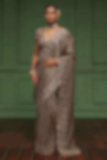 Olive Tissue Embellished Reception Saree Set by AWIGNA BY VARSHA & RITTU at Pernia's Pop Up Shop
