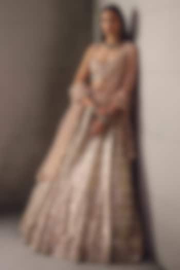 Dusty Pink Shimmer Georgette & Net Embroidered Bridal Lehenga Set by AWIGNA BY VARSHA & RITTU at Pernia's Pop Up Shop