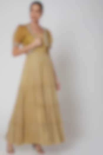 Yellow Layered Jumpsuit With Jacket, Belt & Bag by AWIGNA BY VARSHA & RITTU at Pernia's Pop Up Shop