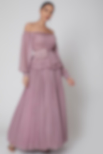 Mauve Skirt Set With Belt & Bag by AWIGNA BY VARSHA & RITTU at Pernia's Pop Up Shop