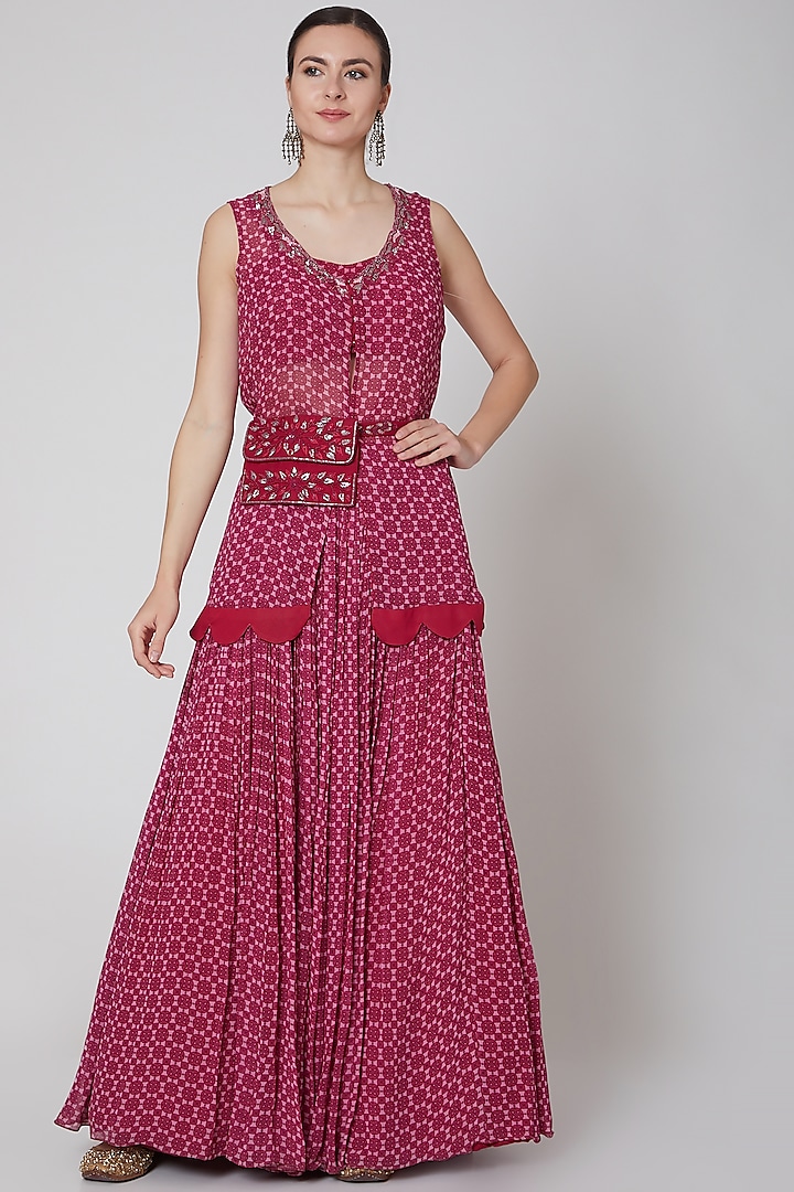 Fuchsia Printed Skirt Set by AWIGNA BY VARSHA & RITTU
