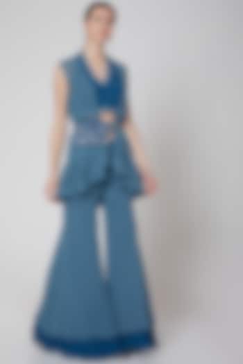 Cobalt Blue Printed Pant Set by AWIGNA BY VARSHA & RITTU
