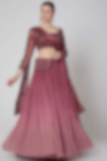 Wine & Blush Pink Ombre Wedding Lehenga Set by AWIGNA BY VARSHA & RITTU at Pernia's Pop Up Shop