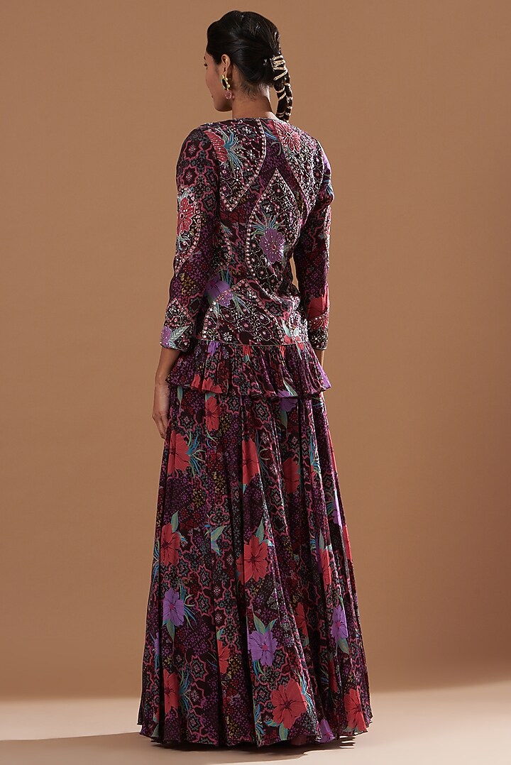Wine Embroidered & Printed Jacket Set by AWIGNA BY VARSHA & RITTU at Pernia's Pop Up Shop