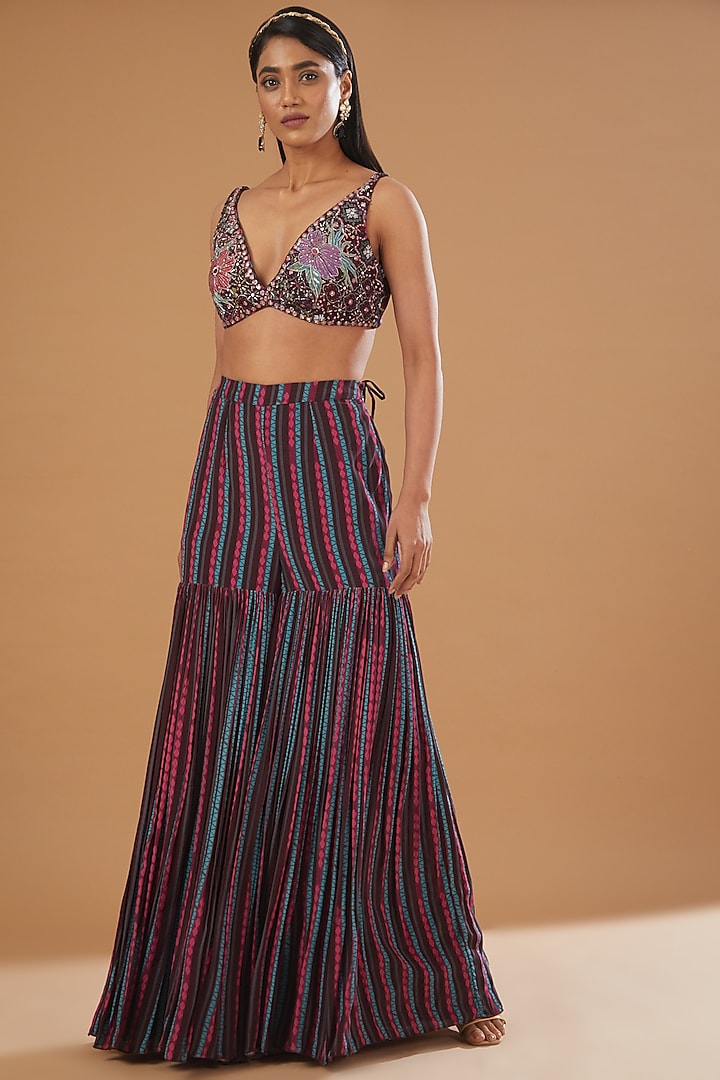 Wine Crepe Wedding Sharara Set by AWIGNA BY VARSHA & RITTU at Pernia's Pop Up Shop