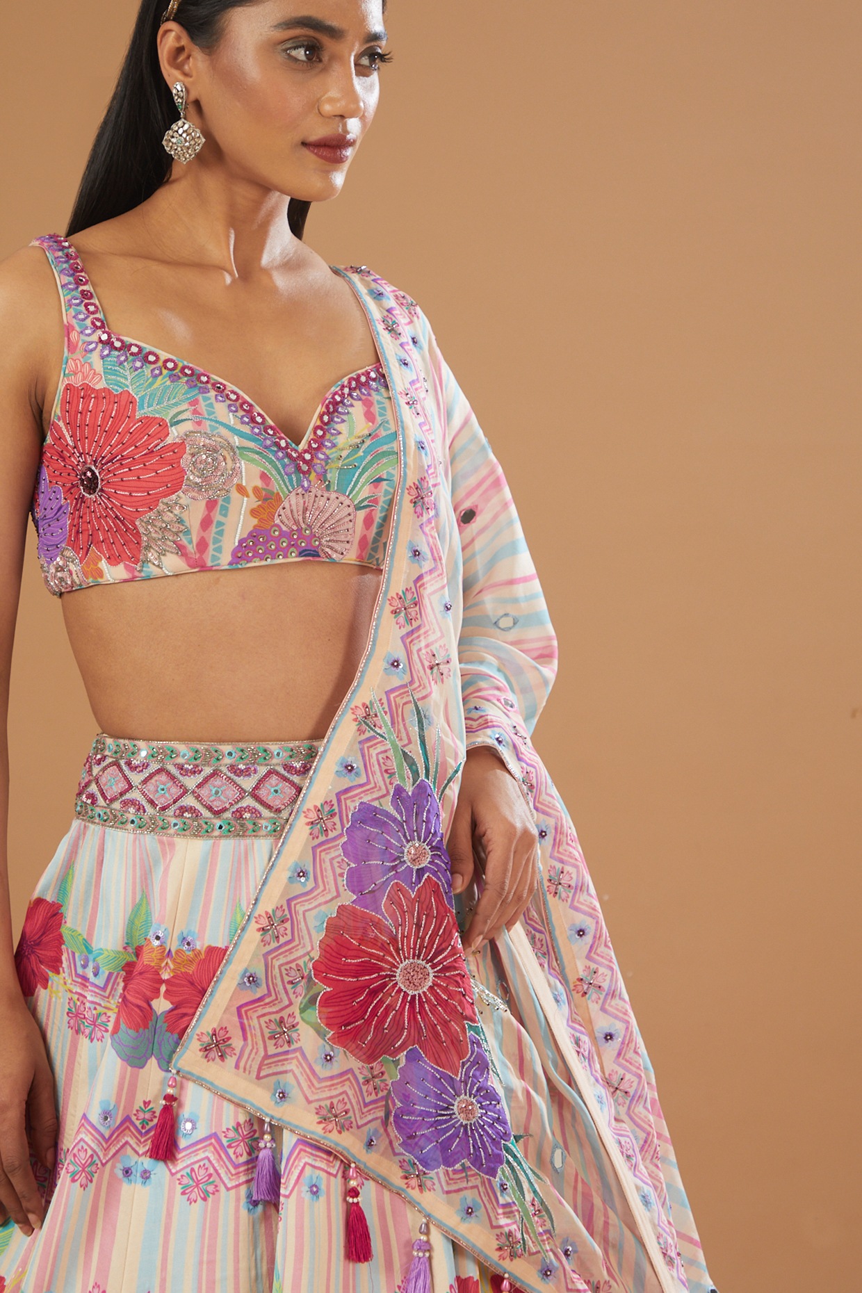 Blush pink printed lehenga set | Floral lehenga, Aza fashion, Lehenga