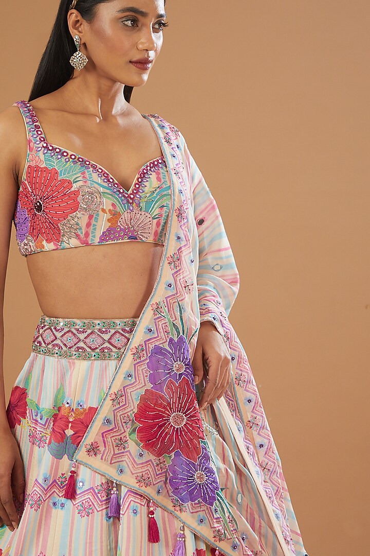Ivory Digital Printed Wedding Lehenga Set by AWIGNA BY VARSHA & RITTU at Pernia's Pop Up Shop
