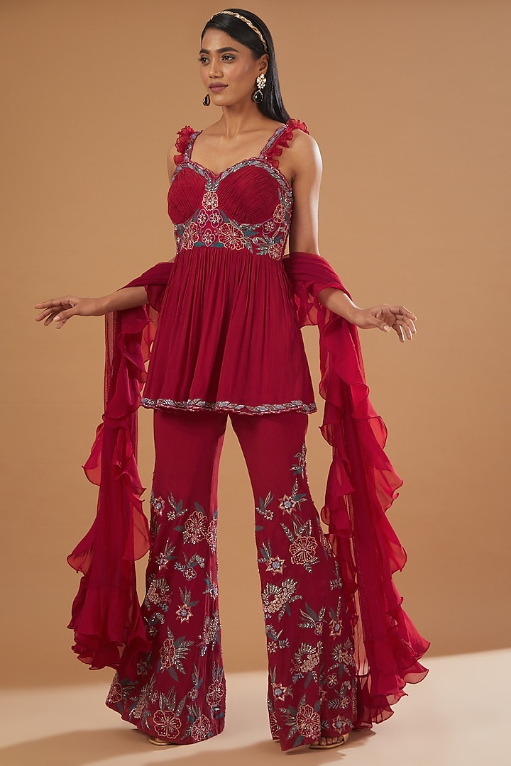 Fuschia Embellished Sharara Set by AWIGNA BY VARSHA & RITTU