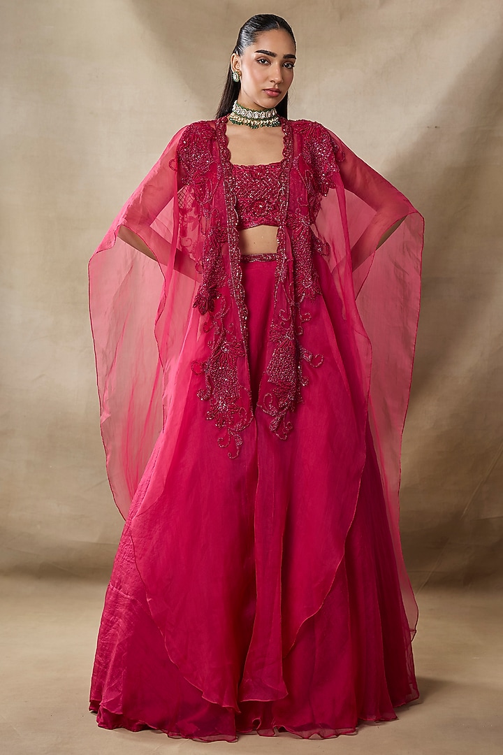 Red Organza & Net Skirt Set by AWIGNA BY VARSHA & RITTU at Pernia's Pop Up Shop