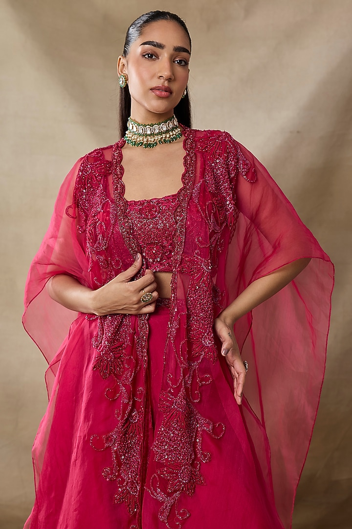 Red Organza & Net Skirt Set by AWIGNA BY VARSHA & RITTU at Pernia's Pop Up Shop