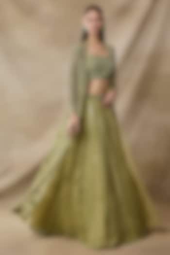 Green Organza & Net Embroidered Cape Set by AWIGNA BY VARSHA & RITTU at Pernia's Pop Up Shop