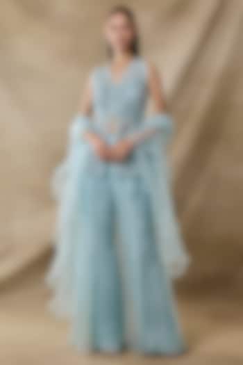 Aqua Organza & Net Wedding Sharara Set by AWIGNA BY VARSHA & RITTU at Pernia's Pop Up Shop