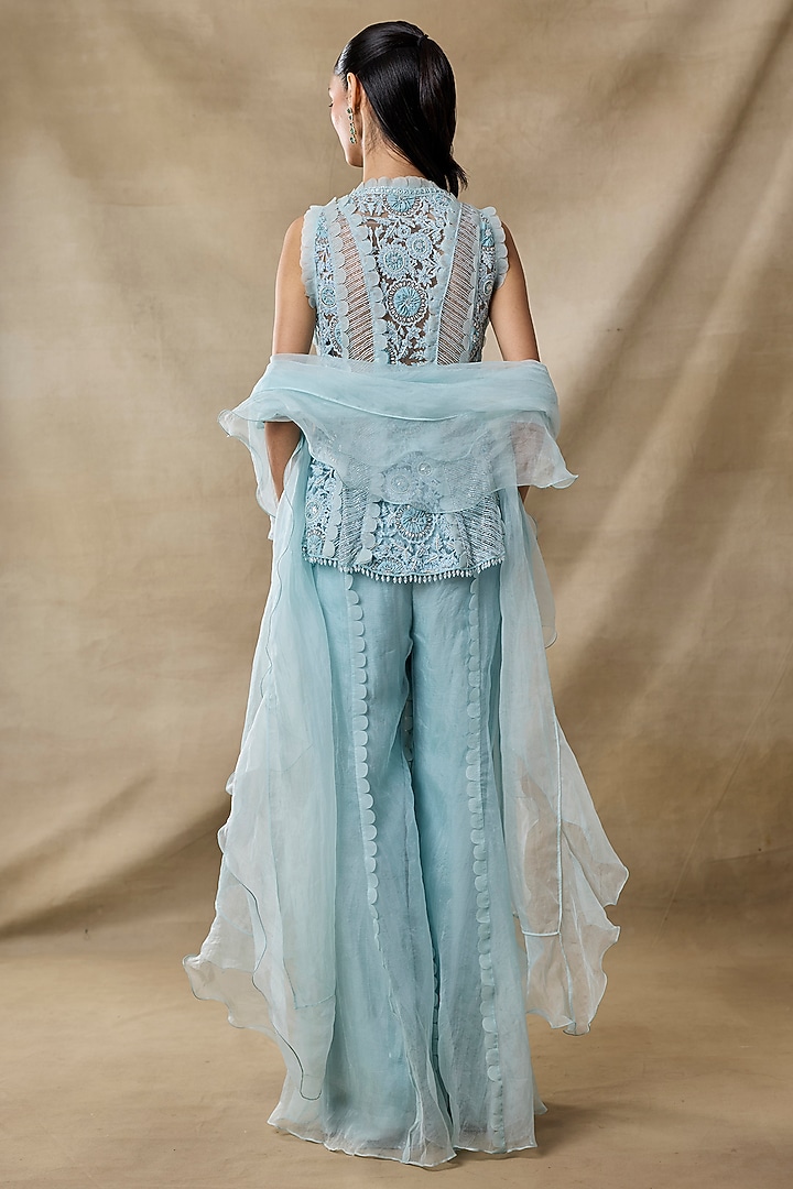 Aqua Organza & Net Wedding Sharara Set by AWIGNA BY VARSHA & RITTU at Pernia's Pop Up Shop