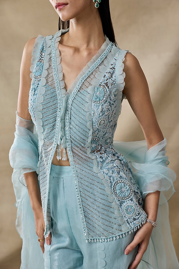 Aqua Organza & Net Wedding Sharara Set by AWIGNA BY VARSHA & RITTU at Pernia's Pop Up Shop